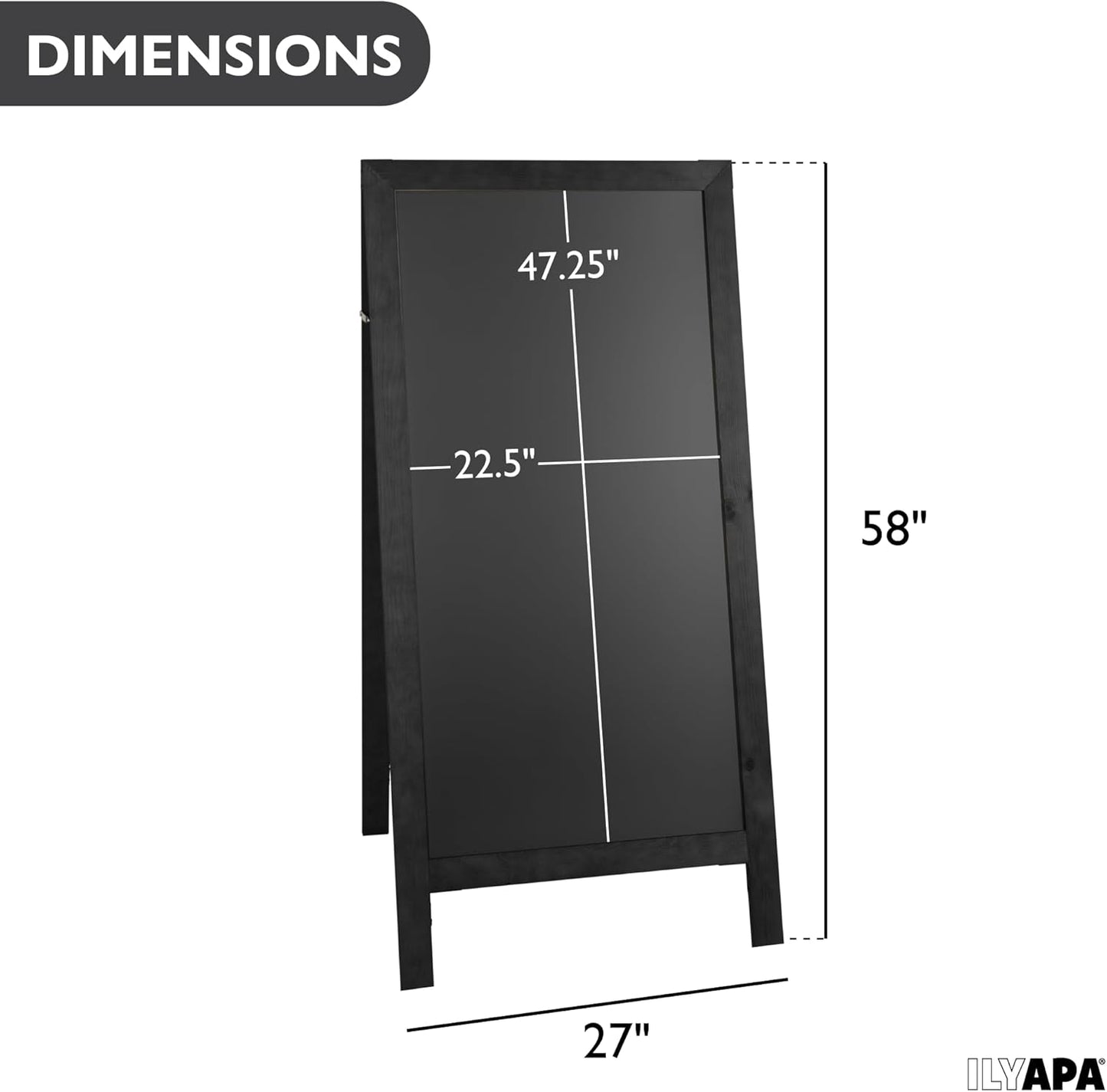Ilyapa A-Frame Chalkboard Sidewalk Sign - 58 x 27 inches, Folding Standing Sandwich Sign – Sturdy Freestanding Black Magnetic Sandwich Menu Display