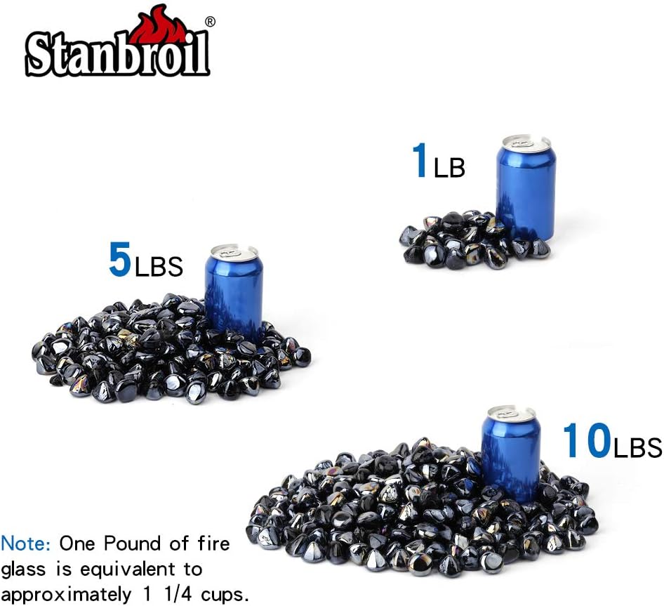 Stanbroil 10-Pound Fire Glass Diamonds - 1/2 inch Luster Fire Glass for Fireplace Fire Pit and Landscaping, Onyx Black Luster