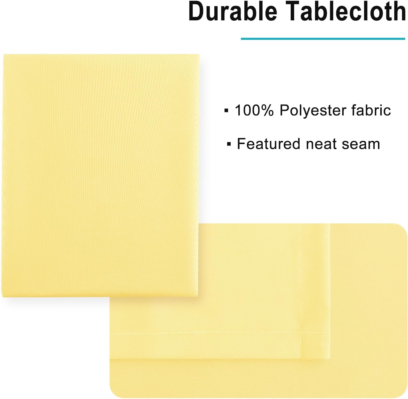 Hiasan Rectangle Tablecloth - Water Resistant and Spillproof Kitchen Washable Polyester Fabric Table Cloth for 6 Foot Tables, 70 x 70 Inch, Light Yellow