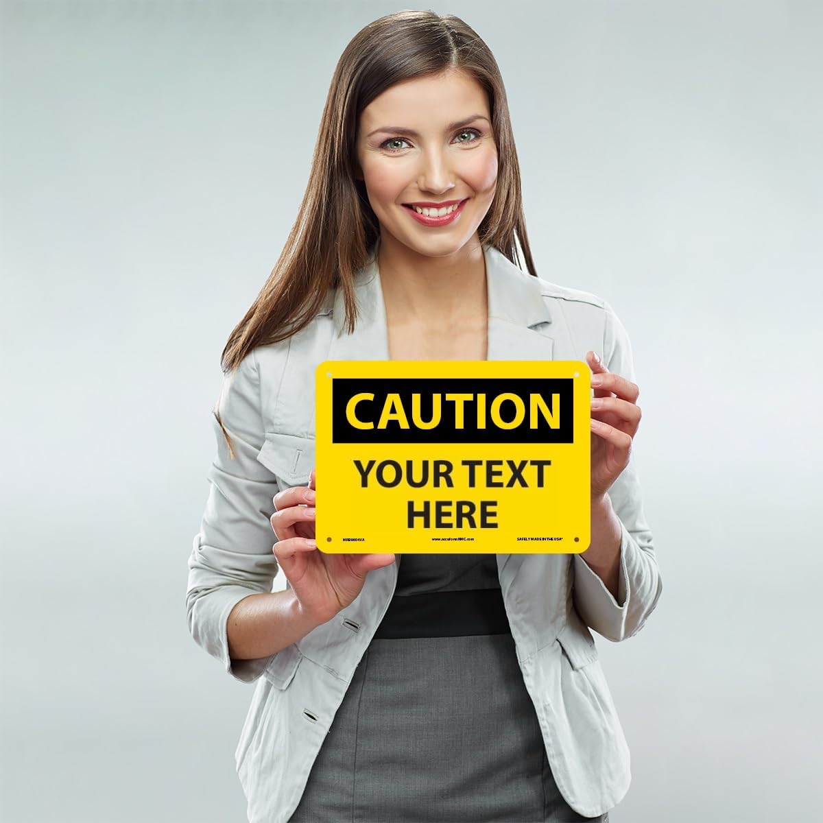 AccuformNMC Custom OSHA Style Caution Sign 7 x 10 Inches Aluminum Safety Sign, Customizable "Your Text Here", American Made Safety Tags, Signs, and Labels