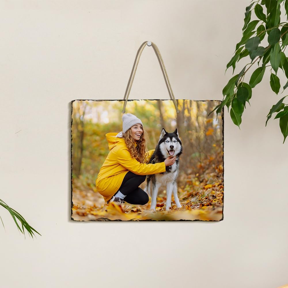 PYD Life 9 Pack Sublimation Hanging Photo Slates Rock Blanks 9.5" x 11.4" Bulk Stone Frames Wall Hanger with Rope for Home Decor, for Heat Press Transfer Printing