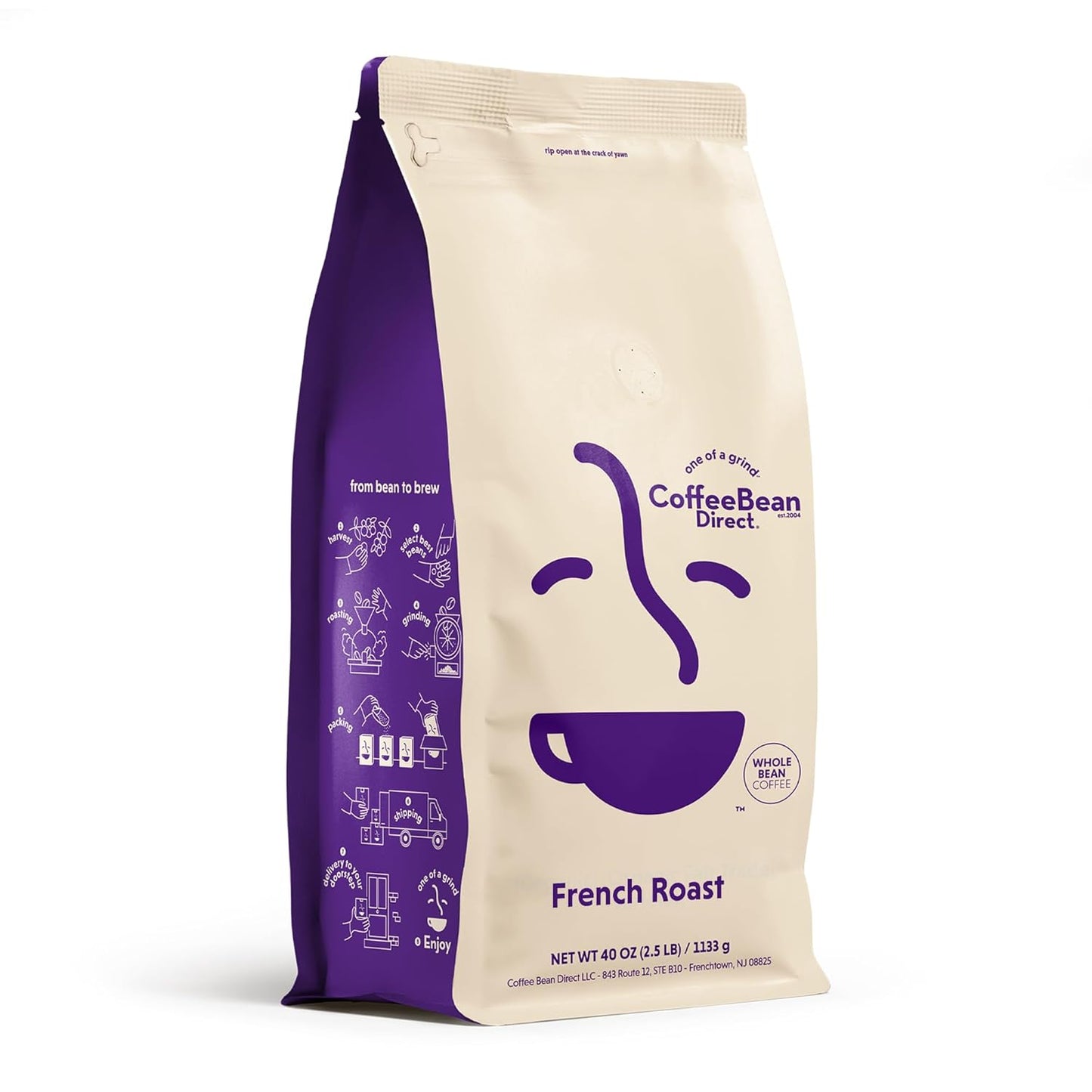 Coffee Bean Direct French Roast Blend, Whole Bean Coffee, Dark Roast, 2.5 Pound Bag (Pack of 1)