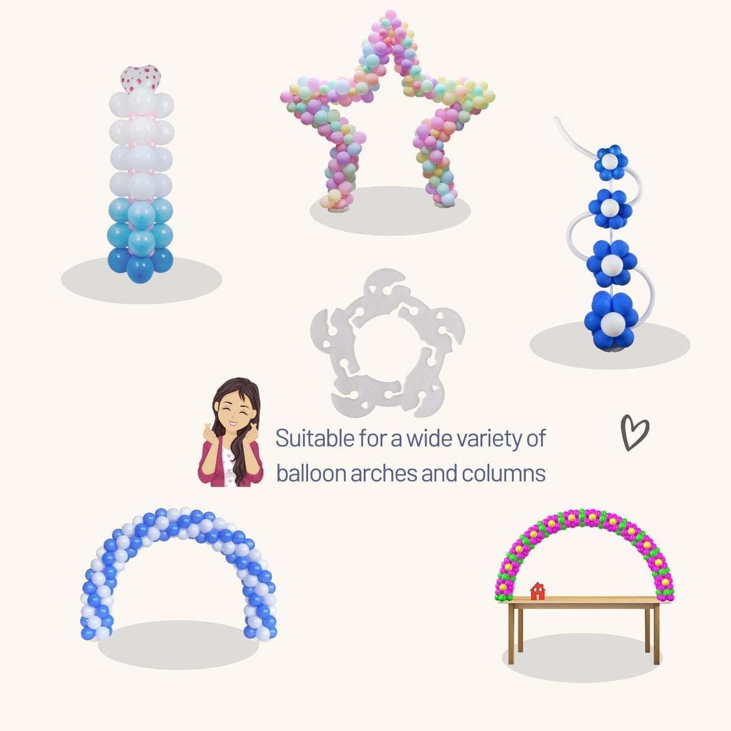 100PCS Balloon Arch Clips, Reusable Balloon Clips for Balloon Arch, Plastic Balloon Supplies for Stand, Balloon Garland Clips for Party Wedding Baby Shower Decorations