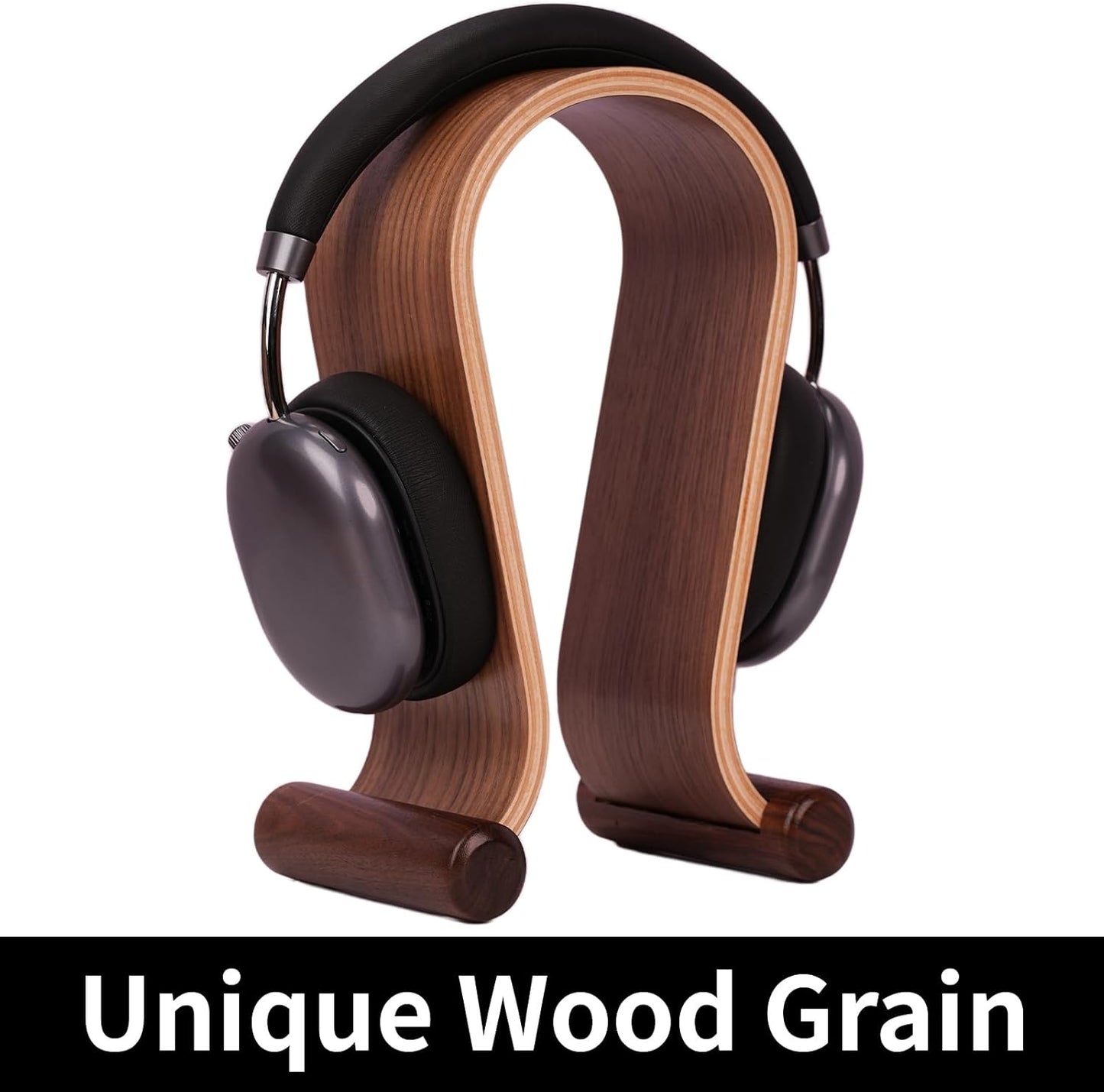 Wood Headphone Stand for Desk - Headset Holder Cute Gaming Wooden Headphones Hanger Hook Rack Base Storage Head Phone Accessories