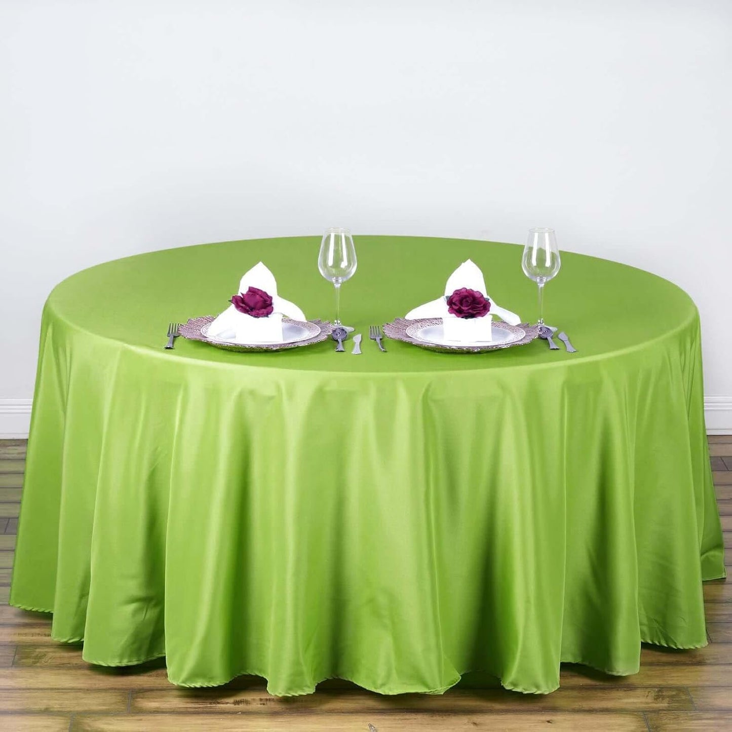 Efavormart Round Tablecloth, 108 Inch Stain & Wrinkle Resistant Washable Table Cloth, Decorative Polyester Fabric Table Cover for Banquet, Wedding, Dining- Lime Green