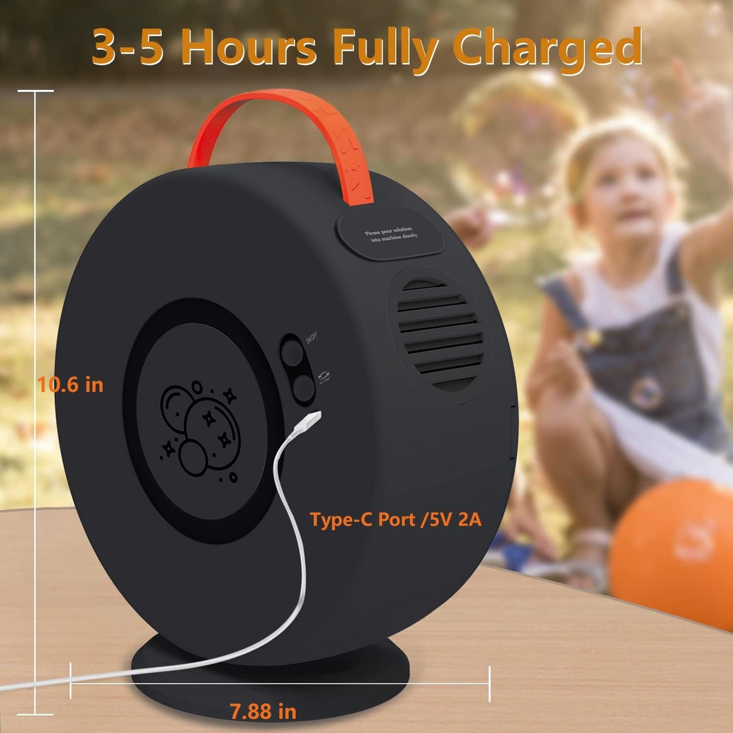 Bubble Machine Automatic Bubble Blower for Kids Toddlers Rechargeable Battery Portable Bubble Maker Electric Bubble Machine Auto Rotating 90°/360° Outdoor Toy for Birthday Party Wedding