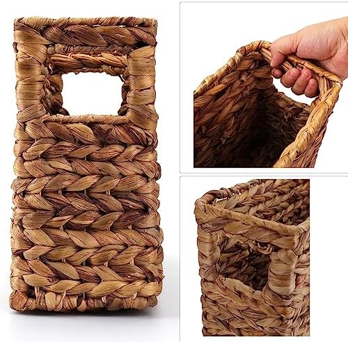 Yesland Hand-Woven Narrow Water Hyacinth Holder Wicker Basket, 15.5 x 5.5 x 9.75 Inch Decorative Magazine Storage Basket Bin for Home, Office, Desk - Image 3