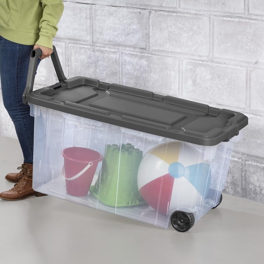 160 Quart Extra-Large Wheeled Storage Bin, Clear, Dark Gray - Image 5