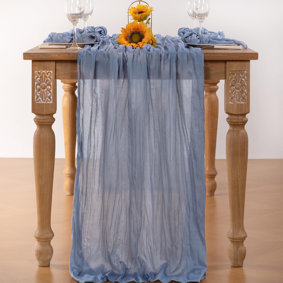Dusty Blue Cheesecloth Table Runner Fall Table Runner Boho Gauze 120 Inches Blue Cheese Cloth Fall Table Decorations for Thanksgiving Marine Weddings Bridal Baby Shower Birthday Party