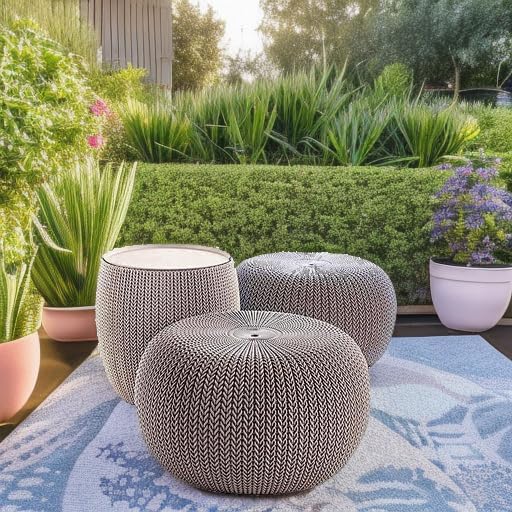 Keter Urban Knit Pouf Ottoman Set of 2 with Storage Table for Patio and Room Décor - Perfect for Balcony, Deck, and Outdoor Seating, Grey & White - Image 2