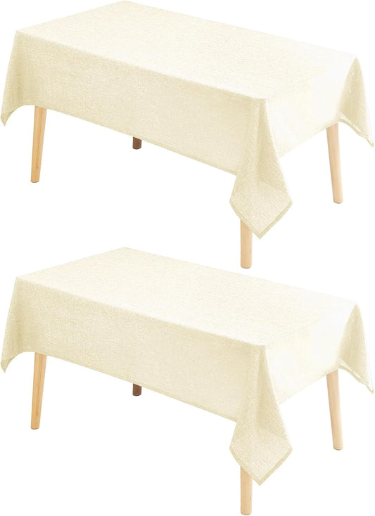 Hiasan 2 Pack Faux Linen Rectangle Tablecloth - Wrinkle and Stain Resistant Washable Table Cloth for Kitchen Dining Room Holiday Table Cover for Dinner, Champagne, 70 x 120 Inch