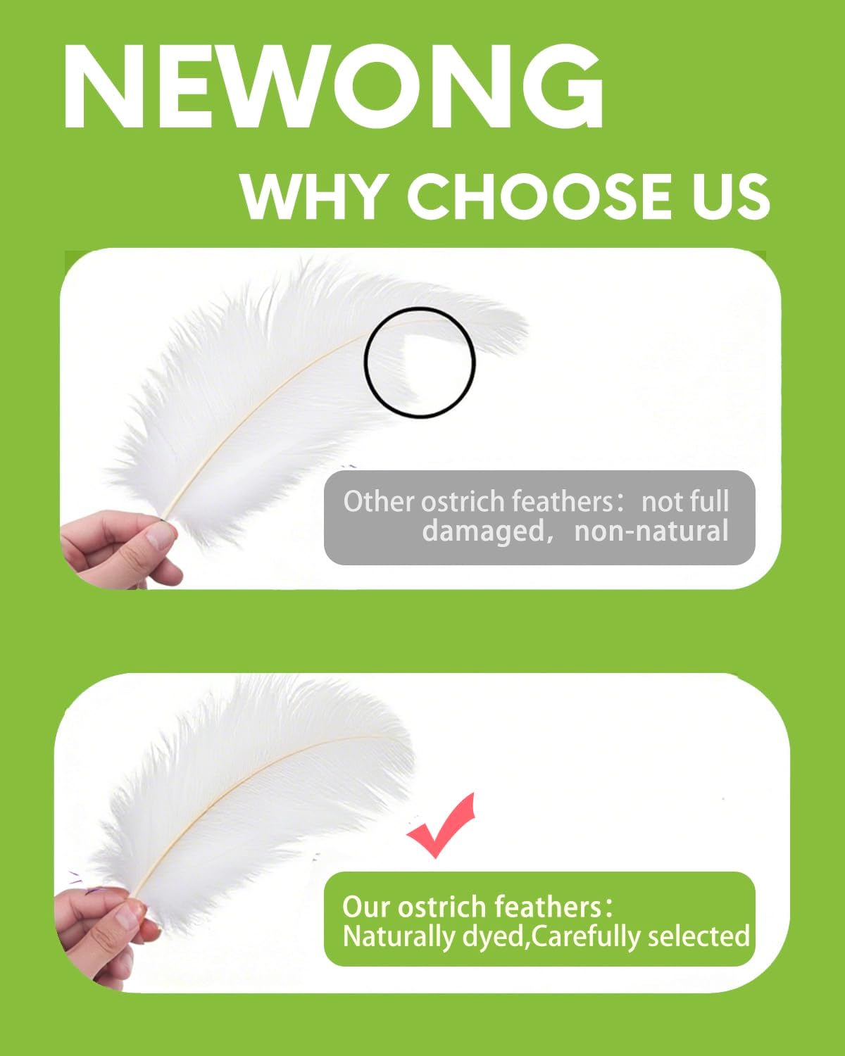 NEWONG 30pcs White Ostrich Feathers Natural Bulk 8-10inch(20-25cm) Vase Craft Wedding Home Party Centerpieces Christmas Day Decoration