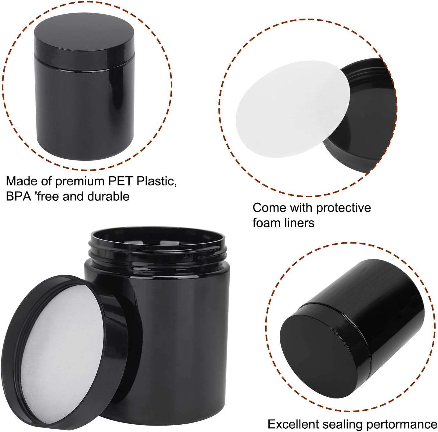 47 Packs 8 oz (250 ml) Black Plastic Jars with Lids, Plastic jars with Lids for Beads, Rhinestones, Sequins Cosmetics, Lotion, Cream, Ointments and More by KUKLIPJIM