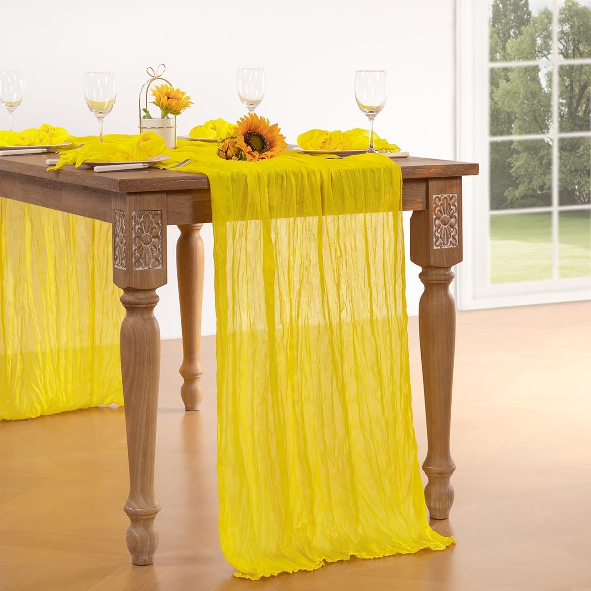 Lemon Yellow Cheesecloth Table Runner 6 Pack Fall Table Runners Boho Gauze 120 Inches Yellow Cheese Cloth Fall Table Decorations for Thanksgiving Wedding Bridal Baby Shower Parties Decor