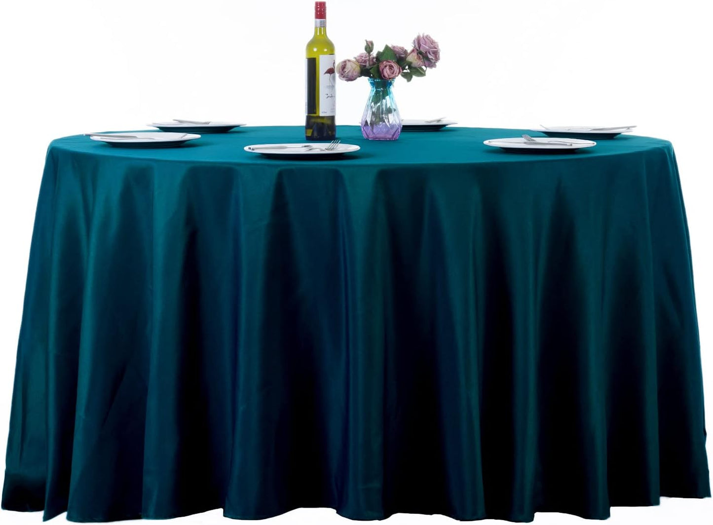Ascoza 2pack 132 Inch Peacock Blue Round Tablecloth in Washable Polyester Fabric for Wedding/Banquet/Restaurant/Parties…