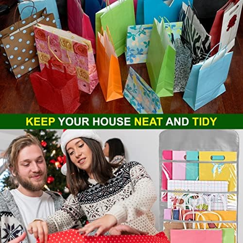 ProPik Hanging Double Sided Gift Bag Storage Organizer with Multiple Front and Back Pockets - Organize Your Gift Wrap, Tissue Paper, and Paper Bags 38 x 16 Inch PVC (Gray) - Image 7