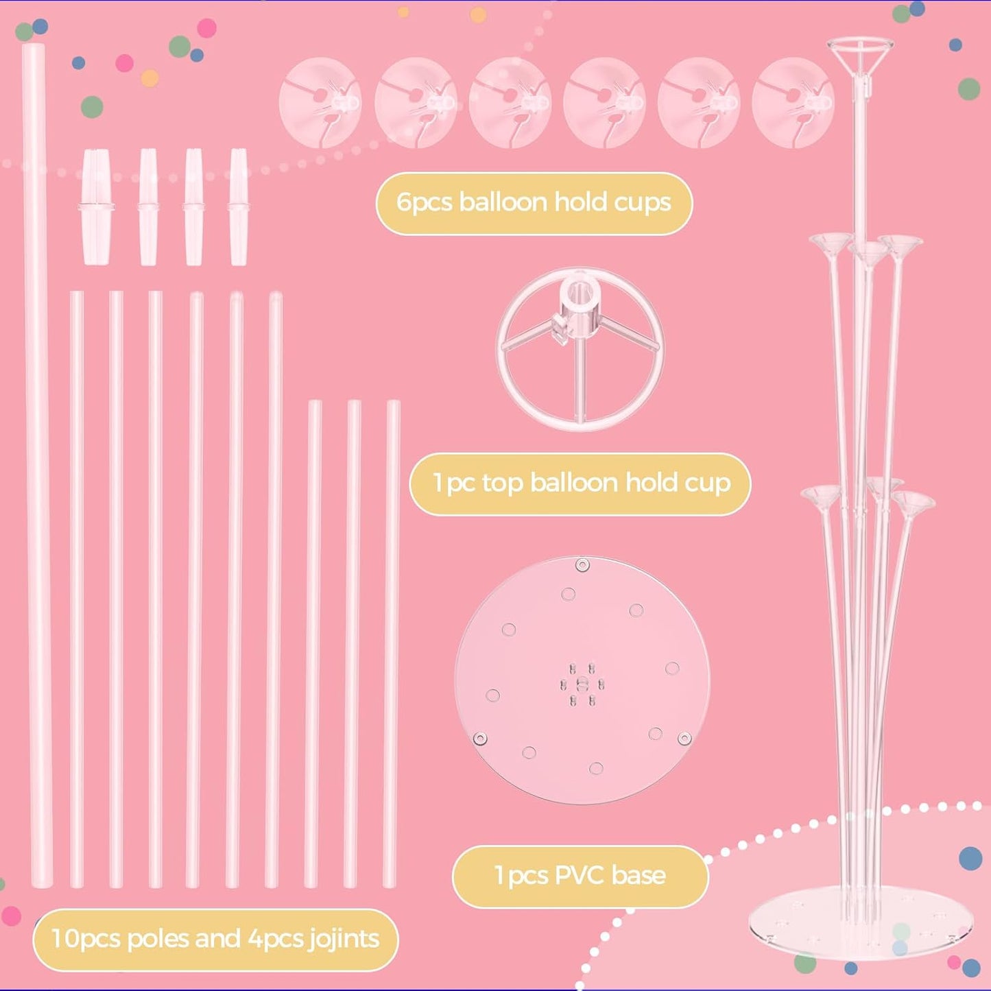 6 Set Balloon Stand Kit - Table Stands With Base, Easy Assembly Sticks, Reusable Holders for Baby Showers, Weddings, Birthdays, Party Decorations