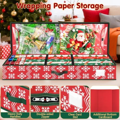 Wrapping Paper Organizer Storage for Christmas, Wave and Snowflake/Red - Image 3