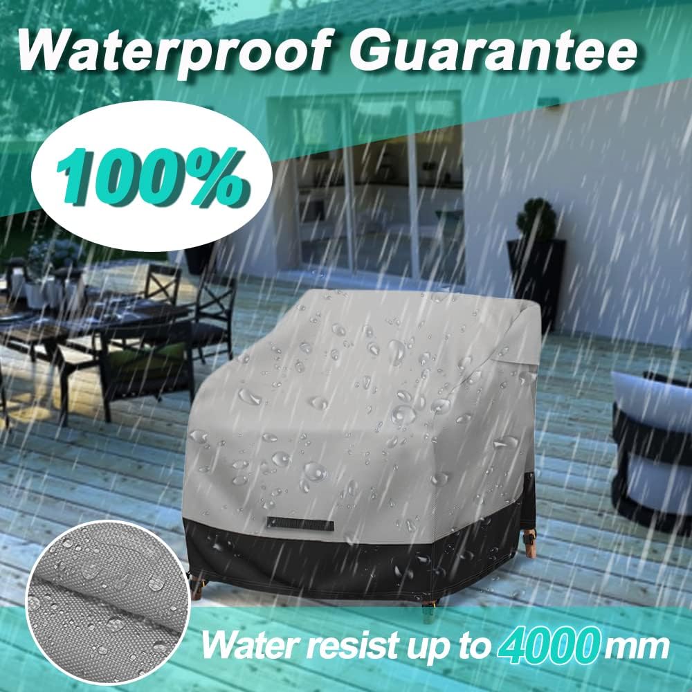 Patio Swivel Chair Cover Waterproof 2 Pack, 600D Heavy Duty Outdoor Furniture Covers for Universal Lawn/Deck/Garden/Backyard Fits up 28" W*30" D*32" H, Gray/Black