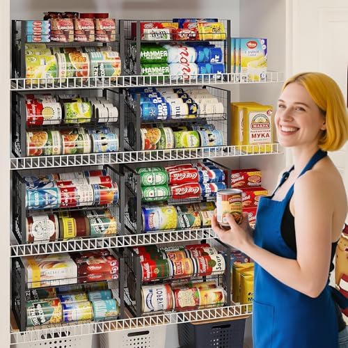 JKsmart 2-Tier Stackable Rack Organizer for Pantry, Adjustable Dispenser Holds Up to 88 Cans, Storage Holder for Various Ounces of Canned Drinks, Black, 3 Pack - Image 2