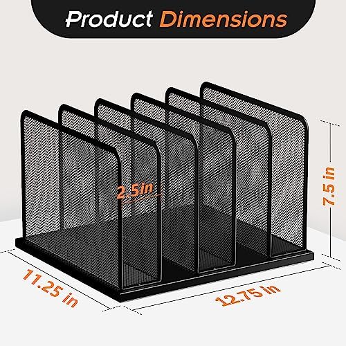 Kuntine.B Desk File Organizer Upright Mesh Desktop Organizer File Sorter Office Organization File Holder for Home, Office & Classroom (Black, 1 Pack 5-Section) - Image 2