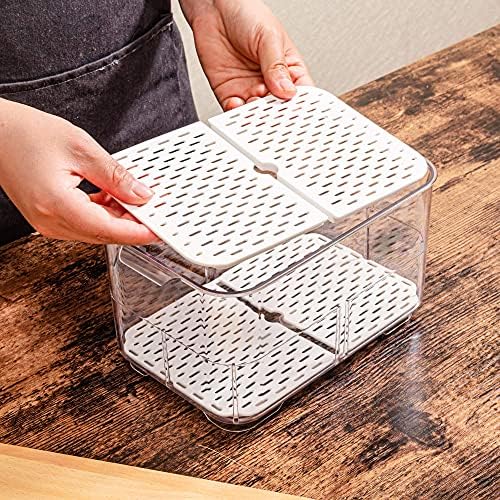 SANNO Vegetable Fruit Containers Fridge Food Storage Produce Saver Container Stackable Refrigerator Freezer Organizer Fresh Keeper Drawers Organizer set of 2 - Image 5