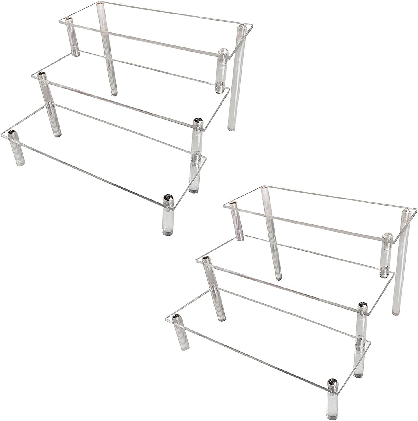 AZEAM 2 Packs Acrylic Display Risers,Clear Display Risers Stand Small Mini Shelf 3 Tiered Cupcake Stand for Food Desserts Stand Perfume Organizer Toys Collections Cosmetic Products Tabletop Use