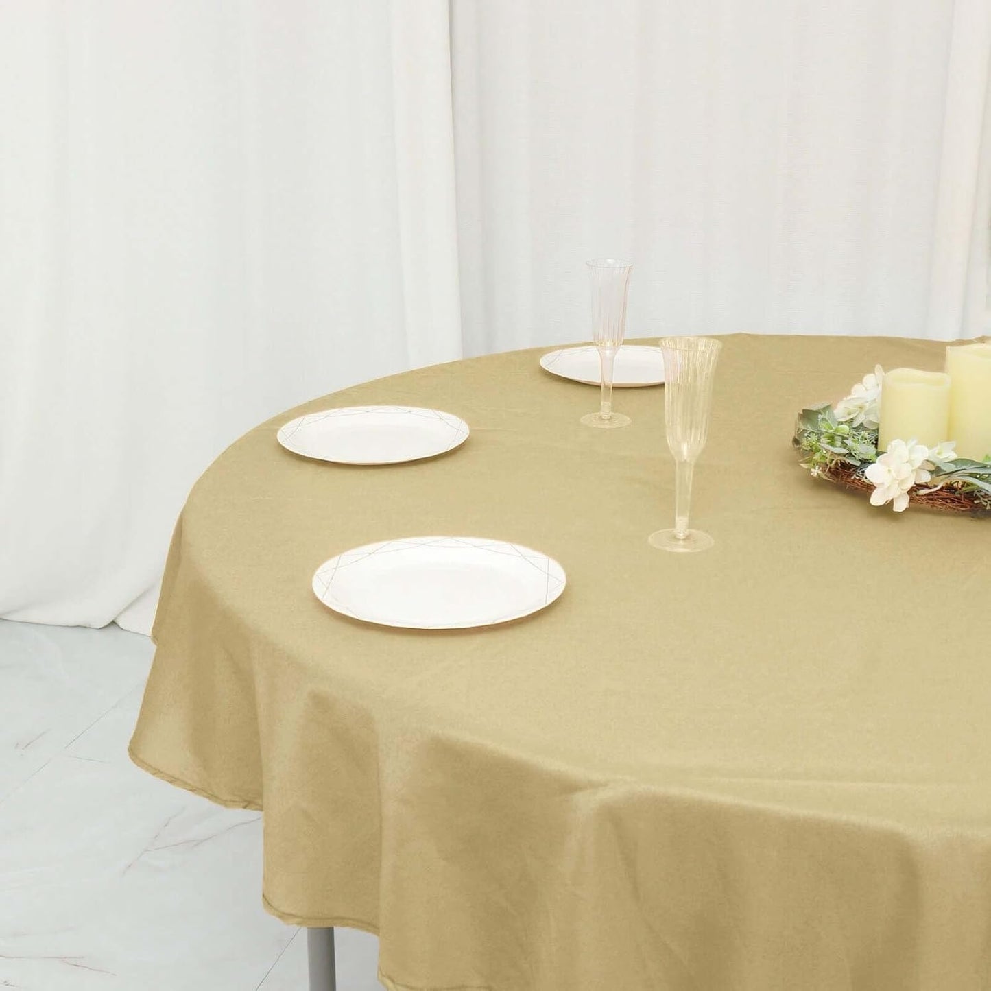 Efavormart Round Tablecloth, 70 Inch Stain & Wrinkle Resistant Washable Table Cloth, Decorative Polyester Fabric Table Cover for Banquet, Wedding, Dining- Champagne