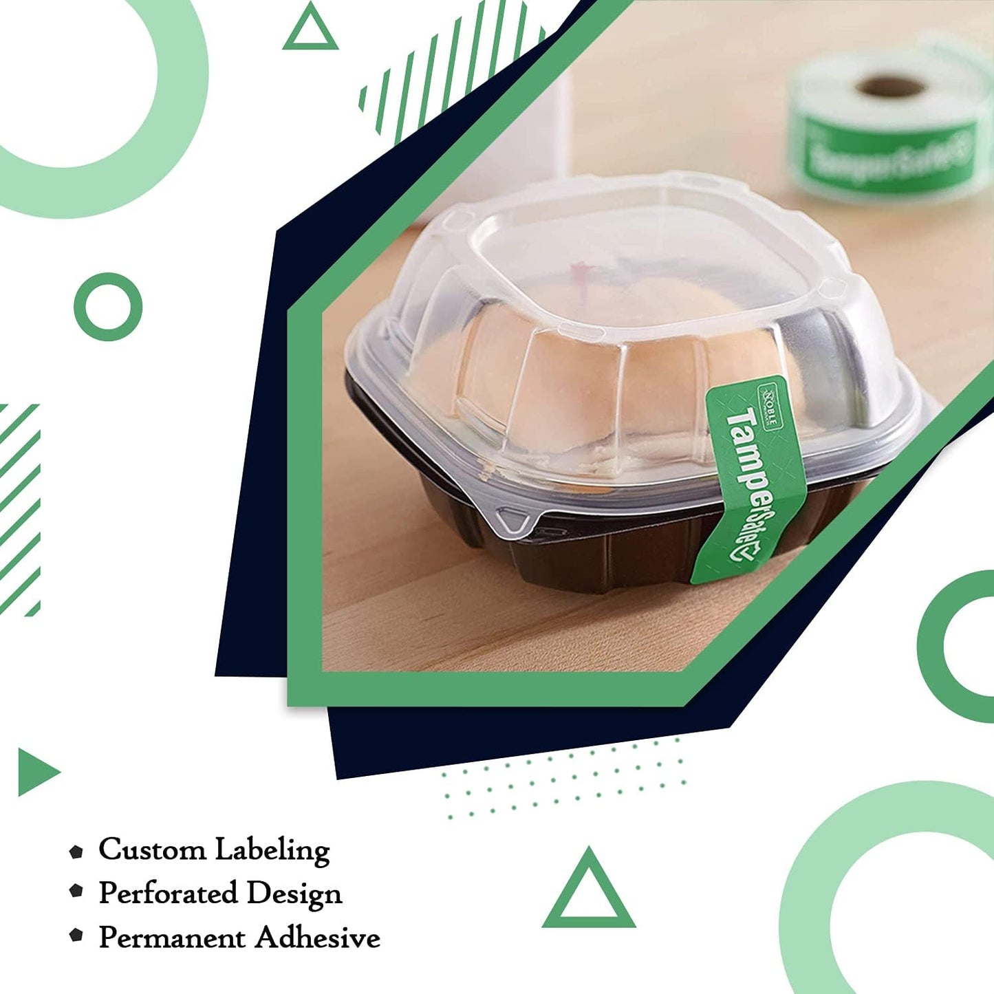 Angel's Peel Lounge Tamper Proof Stickers Roll — Tamper Evident Stickers for Containers, Cups, Delivery Bags, Drink Lids, Writable Seal Tape, Self Adhesive Food Labels - 1x3in 250-COUNTS, Green