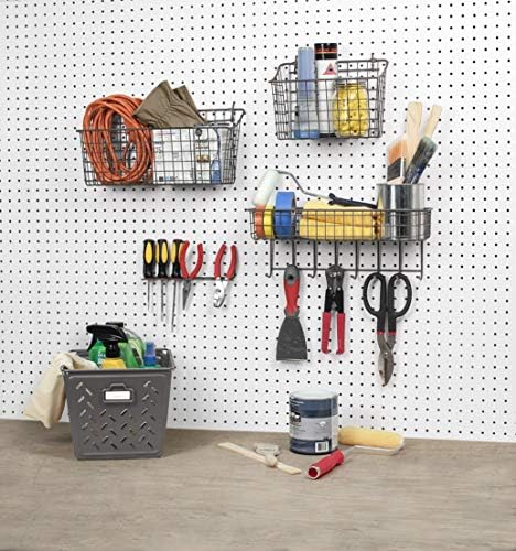 Spectrum Large Wire Basket Pegboard Wall Organizer Metal Pegboard Storage Bin Dual Mounting System for Garage Tools Workshop Supplies Craft Room Organization & Accessories, Industrial Gray - Image 4