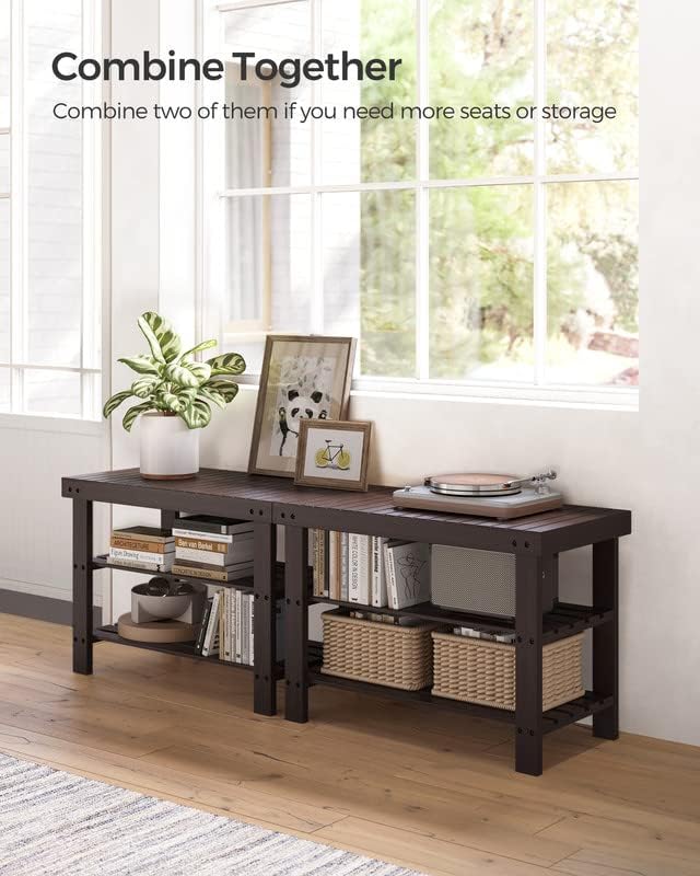 SONGMICS Shoe Rack Bench, 3-Tier Bamboo Shoe Storage Organizer, Entryway Bench, Holds Up to 286 lb, 11.3 x 27.6 x 17.8 Inches, for Entryway Bathroom Bedroom, Brown ULBS04Z - Image 4