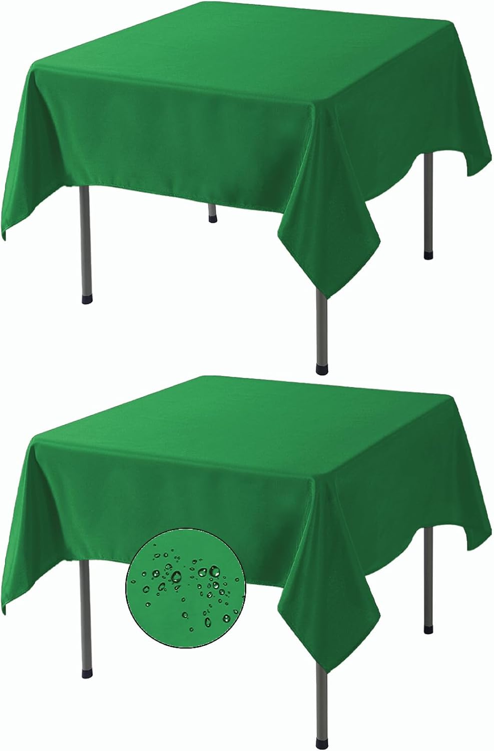 Fokitut 2 Pack Waterproof Square Tablecloth, 70x70 Inch, Stain Resistant and Wrinkle Polyester Table Cloth, Fabric Table Cover for Kitchen Dining, Wedding, Party, Holiday Dinner-Emerald