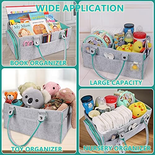 XUANGUO Large Baby Diaper Caddy Organizer, Felt Basket with Handles, Green - Image 4
