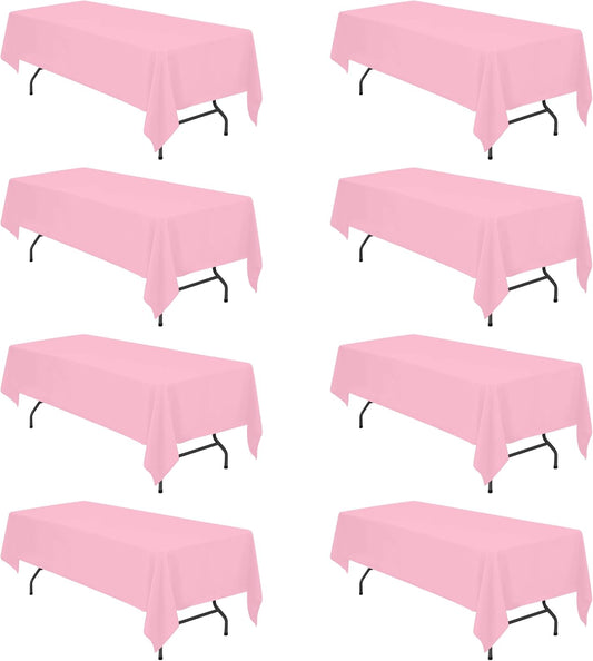 BRILLMAX 8 Pack Pink Tablecloths for 8 Foot Rectangle Tables 60 x 126 Inch - 8ft Rectangular Bulk Linen Polyester Fabric Washable Cloth Cover for Wedding Reception Banquet Birthday Party