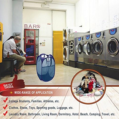 HOUSE AGAIN Strong Mesh Pop Up Laundry Hamper, 70L Collapsible Laundry Basket with Steel Frame, Double‑Stitched Handles & Side Pocket, Foldable Dirty Clothes Hamper for Dorm, Bedroom, Blue - Image 7