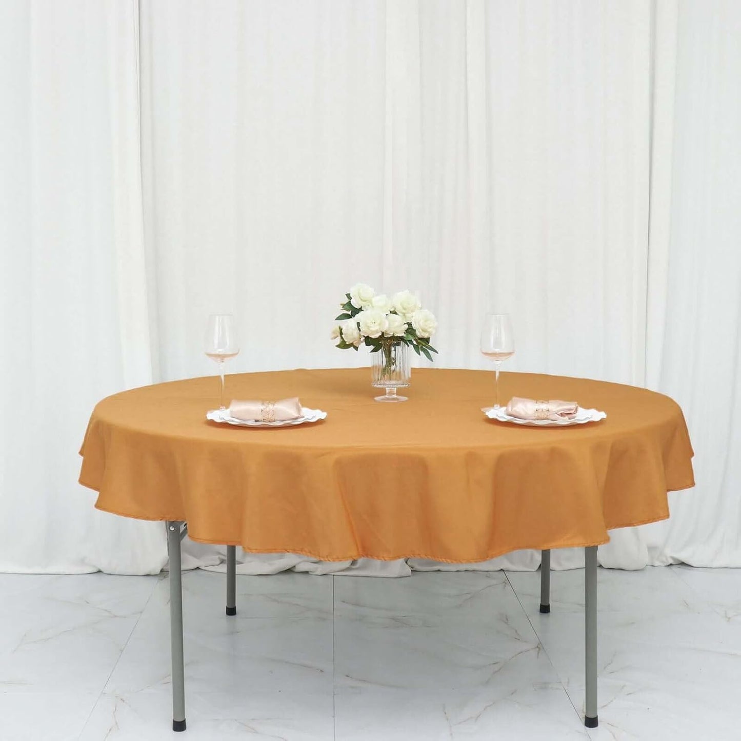 Efavormart Round Tablecloth, 70 Inch Stain & Wrinkle Resistant Washable Table Cloth, Decorative Polyester Fabric Table Cover for Banquet, Wedding, Dining- Gold