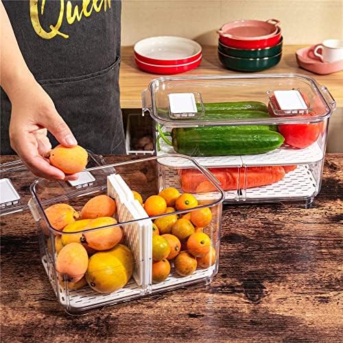 SANNO Fridge Produce Saver Storage Vegetable Fruit Containers Food Produce Saver Container Stackable Refrigerator Organizer Bins Fresh Keeper Drawers Organizer, Set of 4 - Image 3