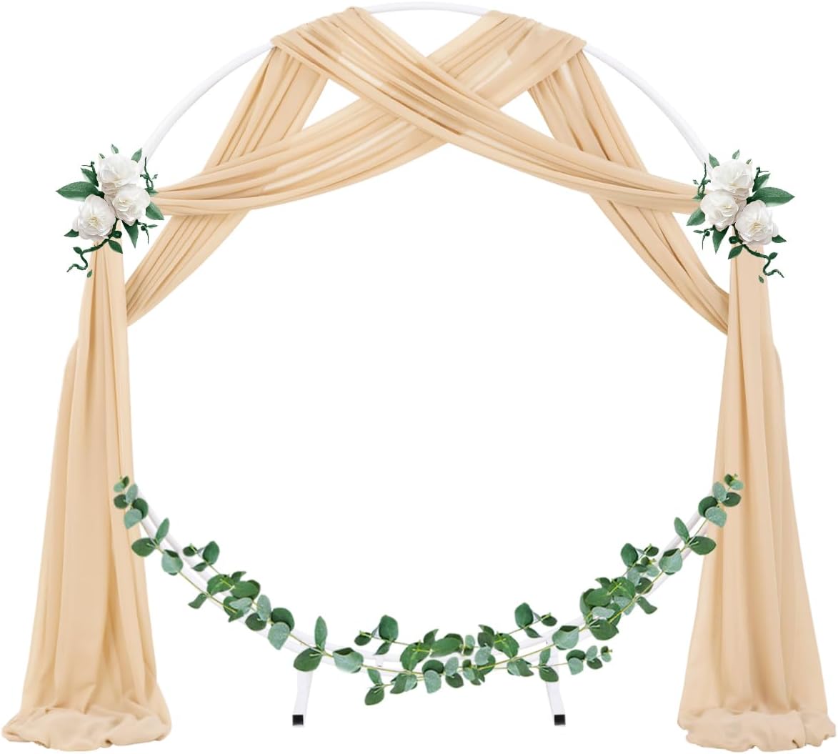 Socomi Wedding Arch Draping Fabric 3 Panels 29" x 19Ft Champagne Sheer Chiffon Curtain Drapes 6 Yards for Wedding Ceremony Birthday Party Decoration