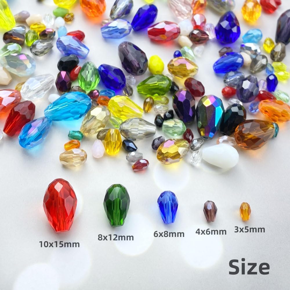 70pcs 8x12mm Teardrop Crystal Glass Beads Vertical Hole Faceted Loose Spacer Beads for DIY Craft Jewelry Making Necklace Bracelet Earring Wind Chimes(Mix Colors Series)