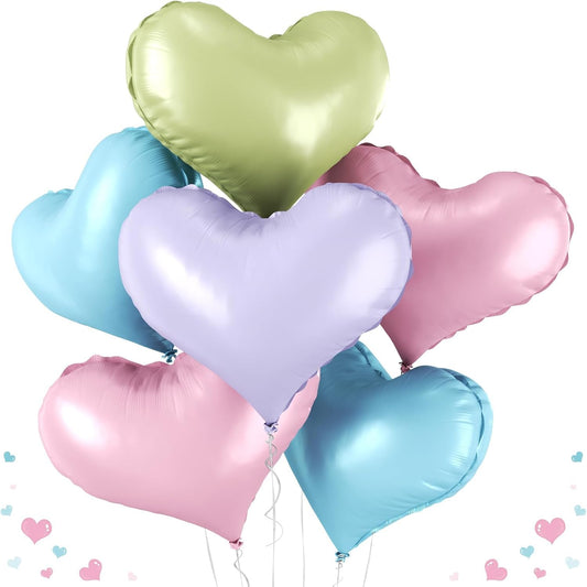 24 Inch Pastel Colorful Heart Balloons, Light Pink Blue Green Purple Balloons, Romantic Helium Balloon for Valentines Day Baby Bridal Shower Wedding Birthday Party Decorations