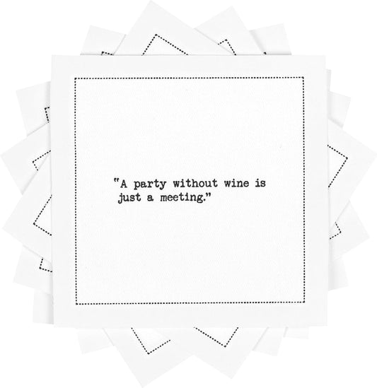 Five Star Napkins Wine Quotes, White Cotton Cocktail Napkins, Beverage Napkins, Bar Napkins, Cloth Napkins, Party Napkins, Events, Holidays, Weddings, Birthdays, Disposable, 4.5" x 4.5"- (50x)