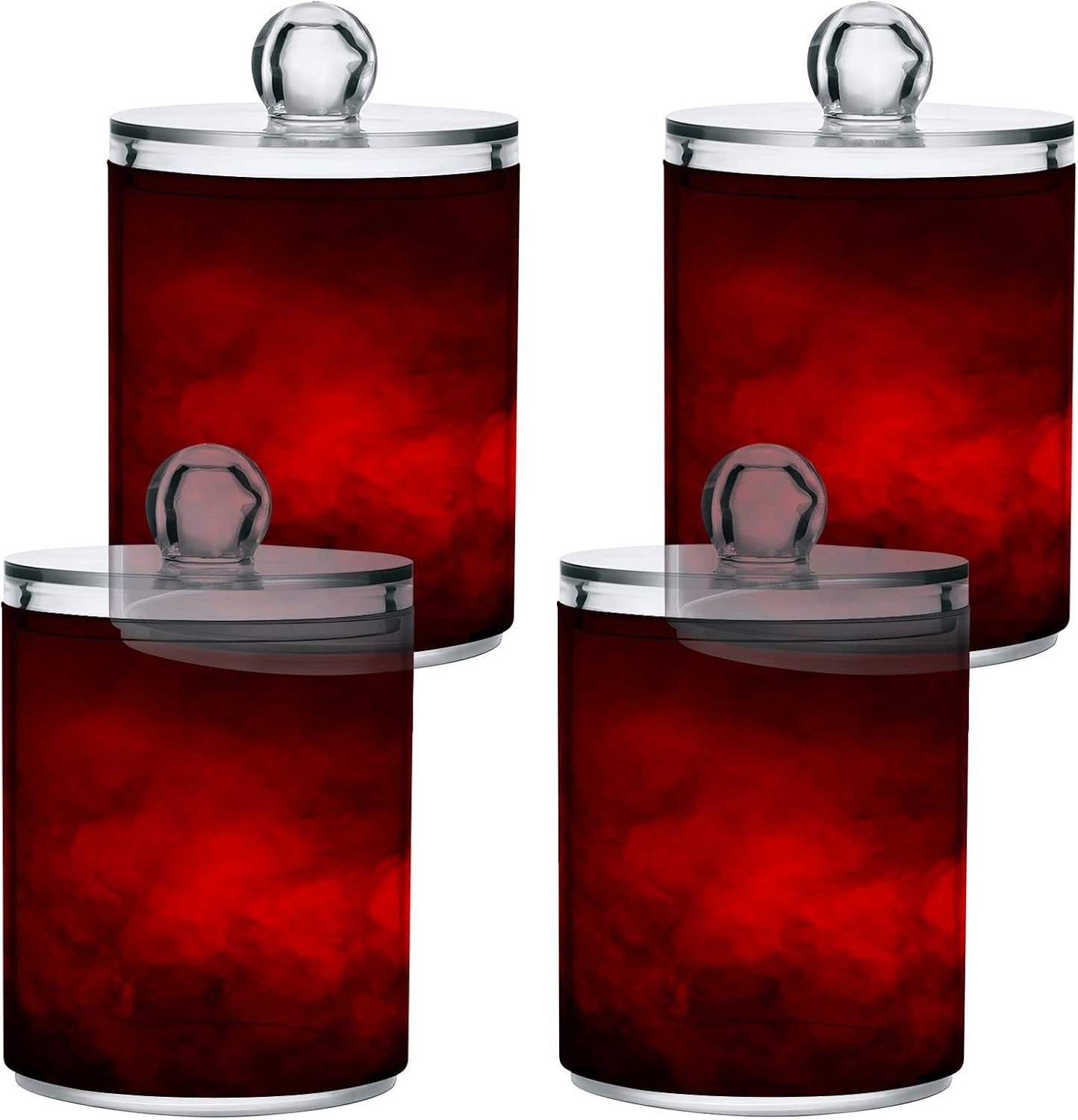 Gredecor 2 Pack Qtip Holder Clear Red Apothecary Jars with Lids Plastic Acrylic Bathroom Jars Vanity Countertop Canister Storage Organizer for Cotton Ball,Swabs,Pads,Floss