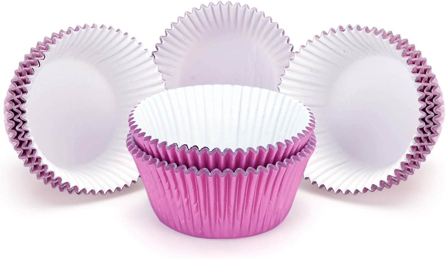 Gifbera Standard Pink Foil Cupcake Liners Wrappers Baking Cups 200 Count, Pink