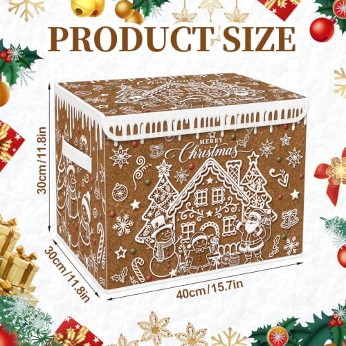 Briwooody Christmas Gingerbread House Storage Bin with Lid and Carrying Handle Gingerbread Man Foldable Storage Box Large Xmas Decorative Collapsible Container Basket for Organizing Closet Home Gift - Image 2