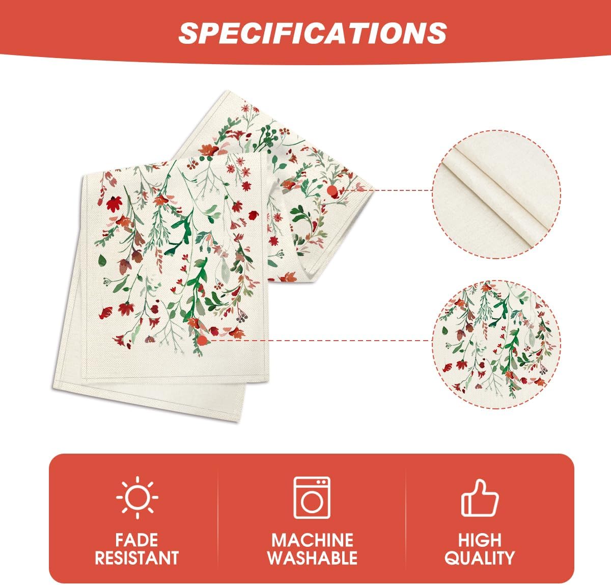 Artoid Mode Floral Leaves Christmas Table Runner, Wild Flowers and Grasses Winter Kitchen Dining Table Decoration for Home Party Decor 13x60 Inch