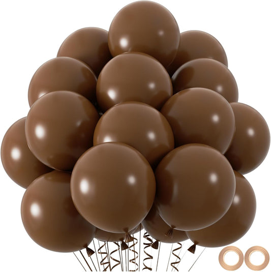 100pcs Dark Brown Balloons 12inch Neutral Brown Party Latex Balloons for Birthday Bear Baby Shower Boho Wedding Party Decoration (with 66ft Ribbon)