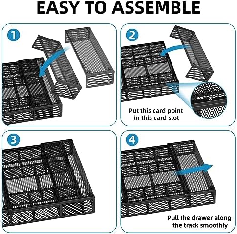 Marbrasse Expandable Desk Drawer Organizer, Mesh Drawer Organizer Tray with 10 Adjustable Compartments, Desk Organizers and Accessories for Office Supplies, Makeup & Vanity (Expandable Black-2 pack) - Image 7