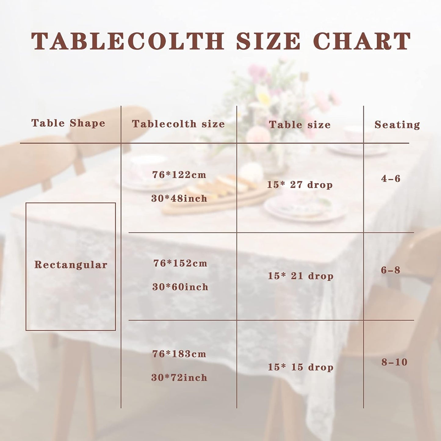 LuoluoHouse Pack of 6 Lace Tablecloth Ivory Table Fabric 60x120 Inch for Rustic Boho Wedding Bridal Shower Party Decorations Rectangle Overlay Long Vintage Embroidered Reception Table Cloth Decor