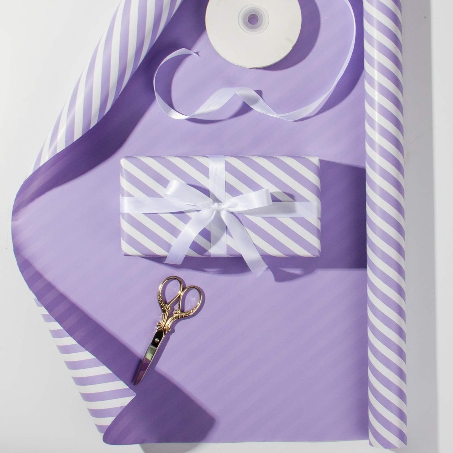 WRAPAHOLIC Reversible Wrapping Paper - Mini Roll - 17 Inch x 33 Feet - Purple and Stripes Design for Birthday, Wedding, Baby Shower, Holiday