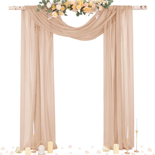 Socomi Wedding Arch Draping Fabric 29" x 20Ft 4 Panels Nude Sheer Outdoor Curtain Drapes Extra Long for Bridal Baby Shower Ceremony Birthday Party Decor